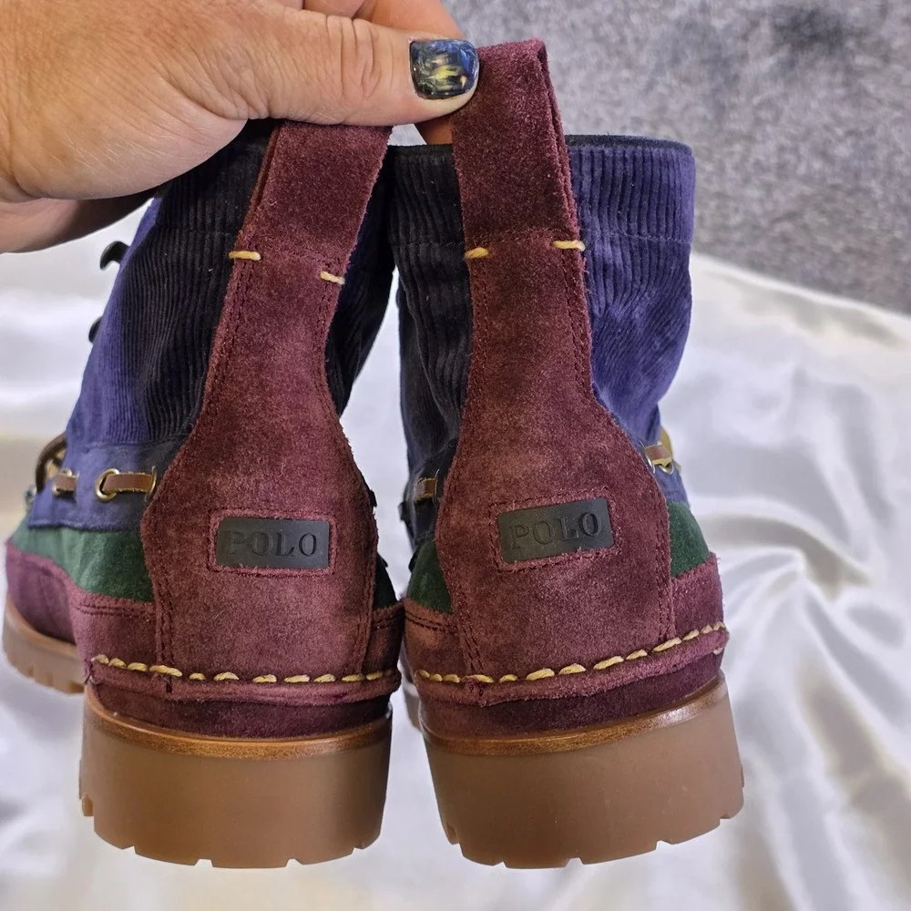 Ralph Lauren Polo Country Ranger Mid Suede Corduroy Boots Colorblocked Size 9.5